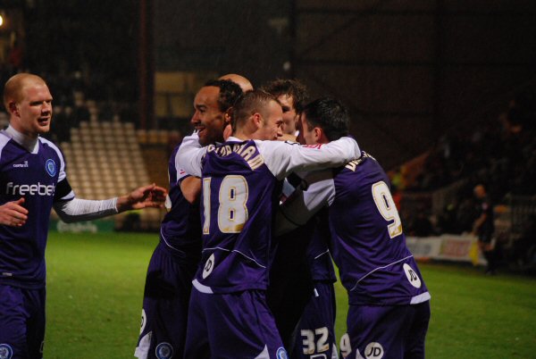 The celebrations continue in front of the Rochdale supporters.