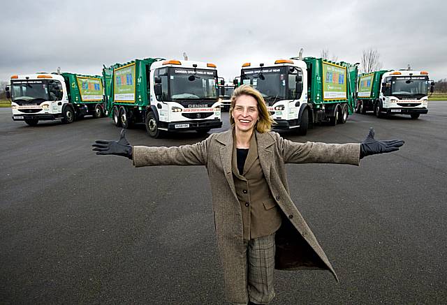 Cabinet member for environment and sustainability Councillor Wera Hobhouse presents the new fleet of recycling vehicles.