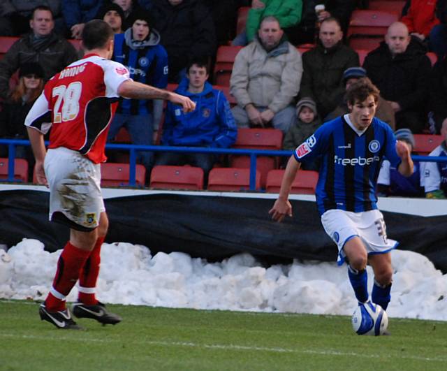 Will Atkinson cuts inside to set up Rochdale's opening goal.