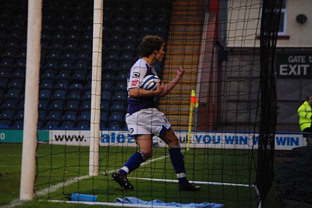 Will Atkinson celebrates after giving Dale the lead.