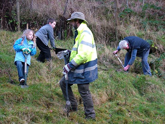 Group members get to work planting new trees in Spodden Valley.