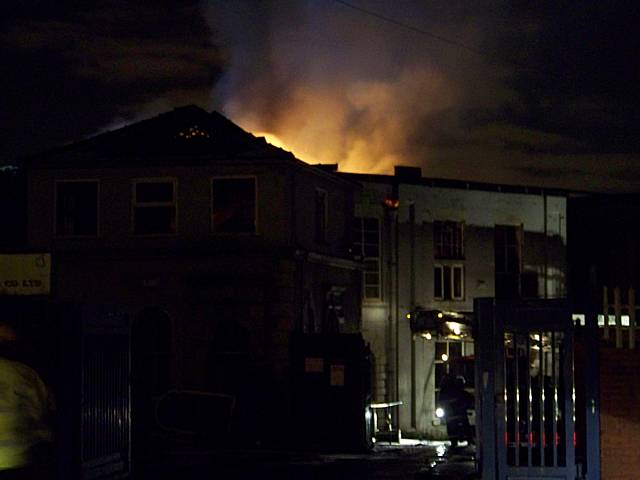 Fire crews at the scene as the fire rages at the former Dexine Mill.