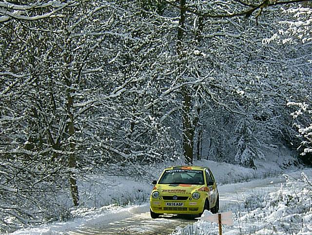 Matt Griffin and Joe Cruttenden battle their way through the snow in the Forest of Dean.