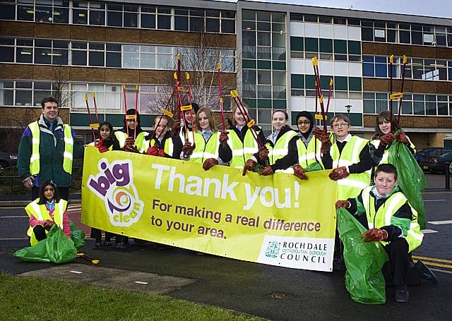 The Matthew Moss litter pickers celebrate their success.