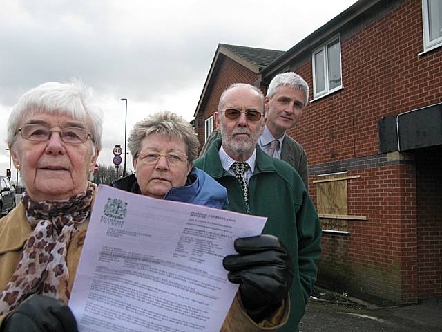 Concerned: Jean Welsby, Beryl Hudson and Rod Broome with Councillor William Hobhouse