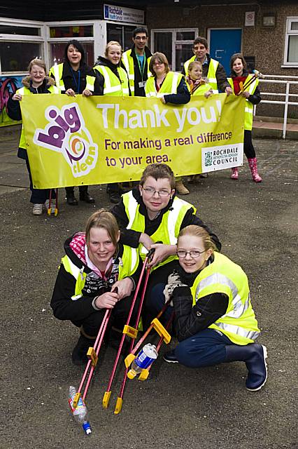 Stacey Weston, Chris McCavana and Shannon Reilly have a good reason to smile after they and their friends at Kirkholt Youth Centre made a real difference to their local area by completing a Big Clean litter pick.