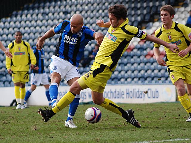 Lee Thorpe hits a shot from the edge of the box.