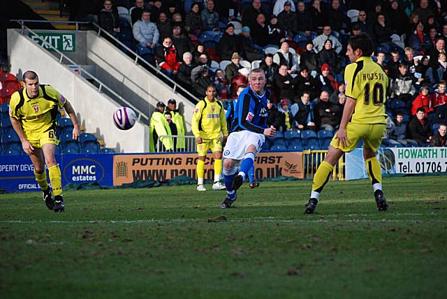 Nicky Adams fires in a shot as Dale go in search of an equaliser.