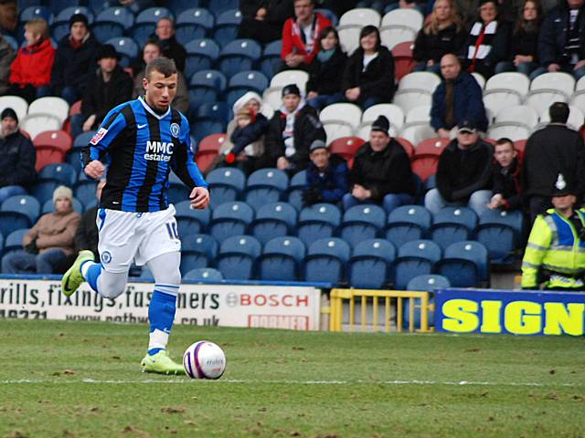 Le Fondre goes completely clear of the Grimsby back line.