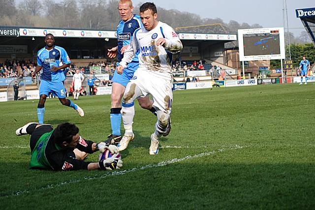 Stech gathers the ball to deny Le Fondre a chance.