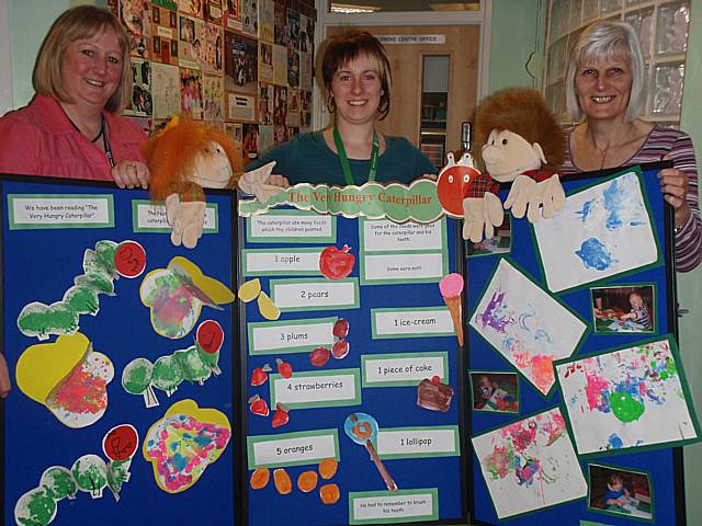 Sandbrook Children's Centre's winning Hungry Caterpillar design with Kathleen Gordon, Gill Batterby and Adele Ashton, who attended the presentation evening.