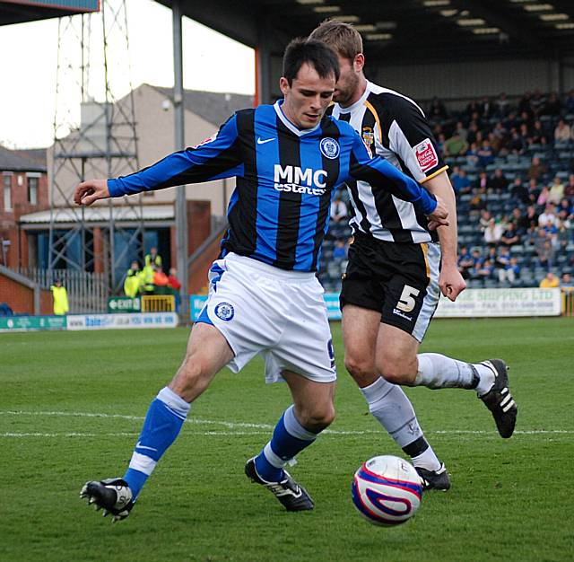 Chris Dagnall holds the ball up.