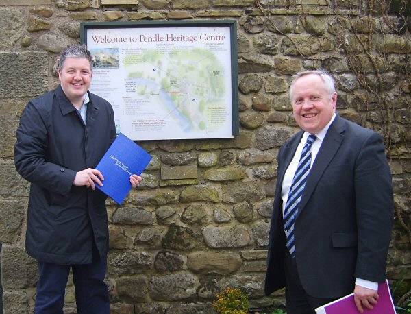 Councillor Dale Mulgrew alongside John Miller – Chief Executive of the Heritage Trust for the North West – outside the Pendle Heritage Centre