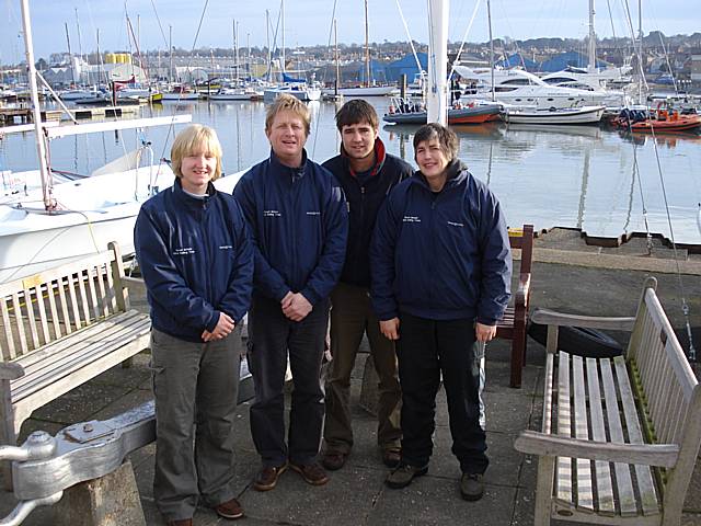 The B2 Class team pictured wearing their Silver Medals, from left to right: Gary Butler, Jackie Veenes, Lucy Hodges (helm) and Adam McGovern.