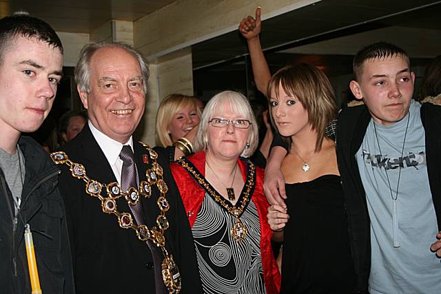 Mayor Robin Parker and Mayoress Ann Jones with youngsters at the Project X club night at Honey.