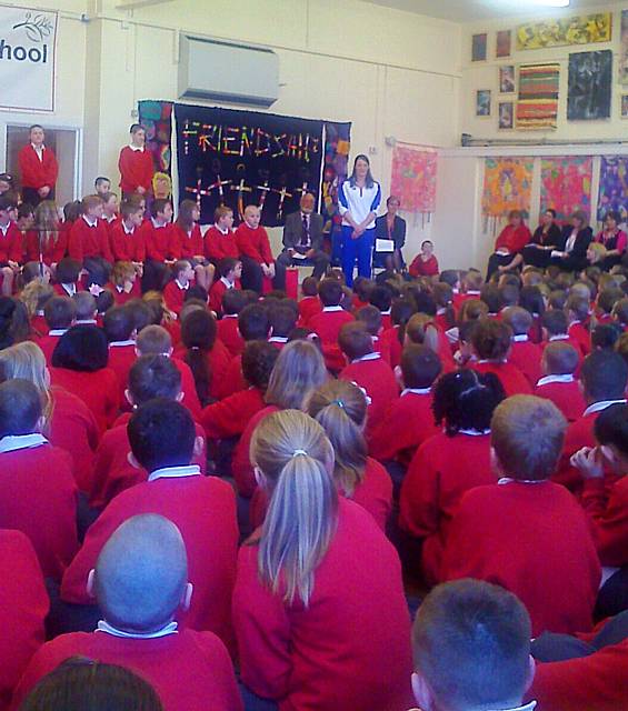 Kerri- Anne Payne talks to pupils about her Olympic success and to aim high for their dreams.