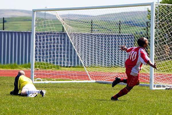 Ogunyode celebrates his equalising goal 