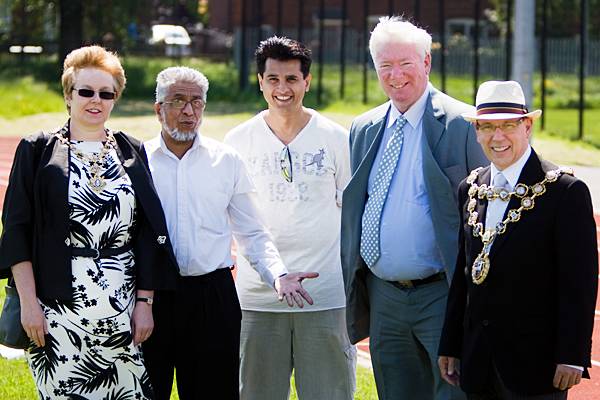 Alliance Football Shield - Mayor Keith Swift and Mayoress Sue Etchells, Councillor Mohammed Shariff and MP Paul Rowen