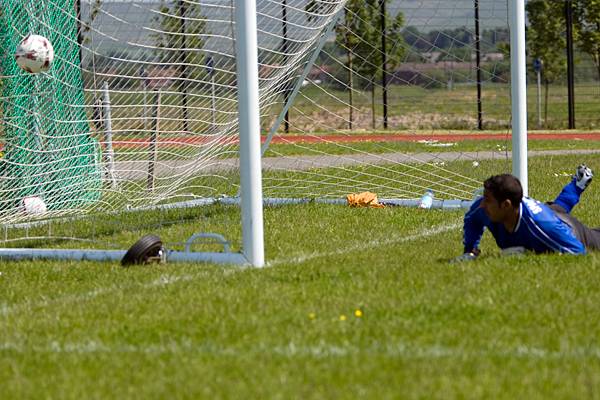 Alliance Football Shield - Rochdale Police versus Sports for All - John Foster's first penalty beats the Sports for All goalkeeper