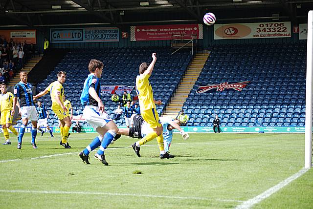 Buckley's curling shot appears goalbound but Richards gets back to clear the ball off the line.