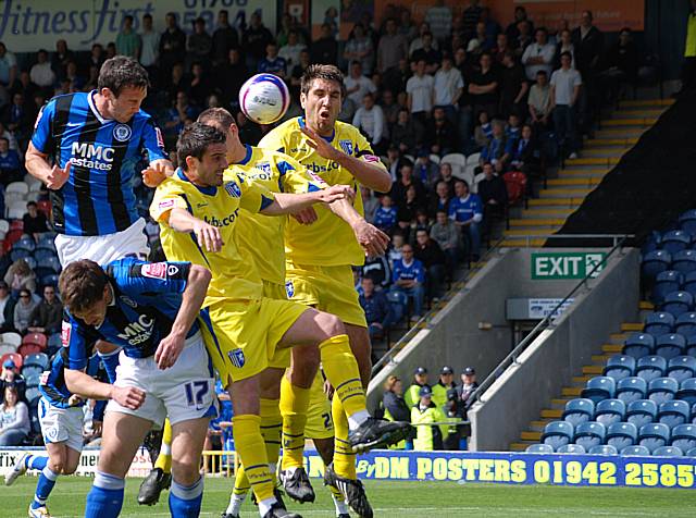 Rory McArdle heads a Dale corner towards goal.