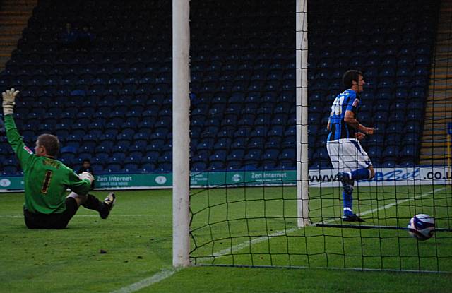 Buckley wheels away in celebration but the linesman had raised his flag for offside.