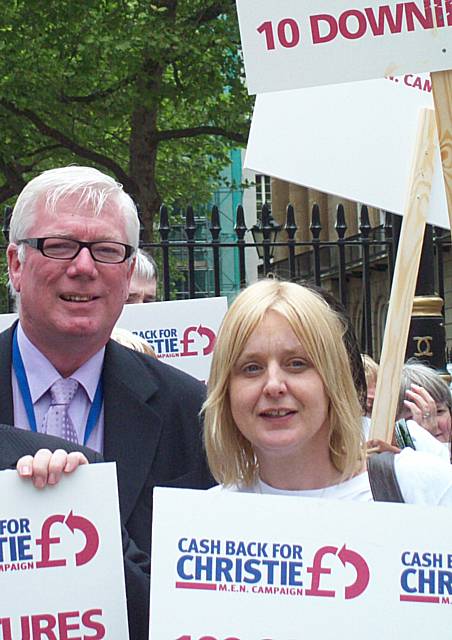 Paul Rowen MP with a Christie's campaigner at Downing Street.