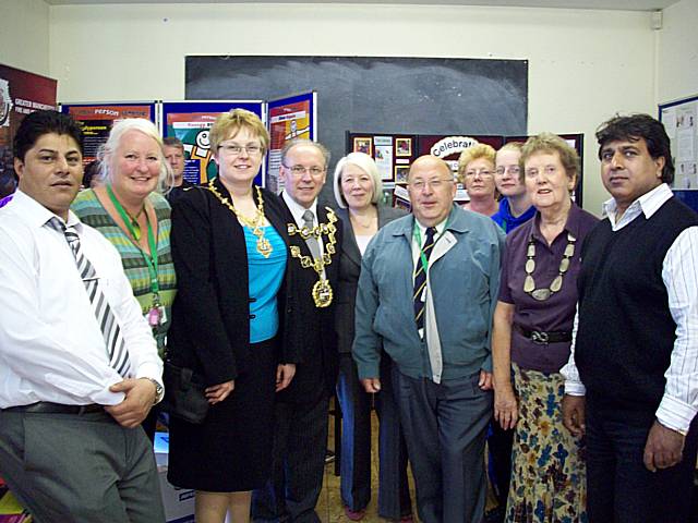 Mayor and Mayoress Keith Swift and Sue Etchells, Councillors Peter Clegg and Barbara Todd and Spotland Community Centre Manager Sikander Musa and other guests at the community centre open day.