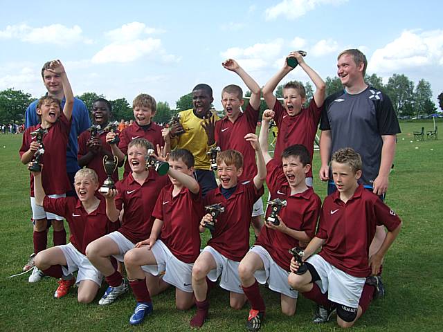 Copperpot youngsters celebrate their win at Bowlee.