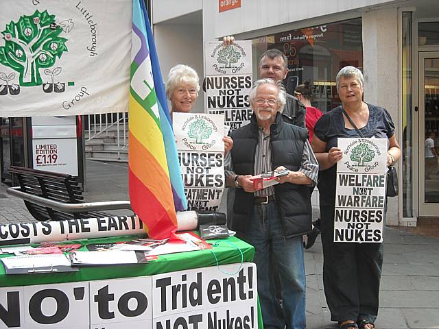 Peace Group members (Pat Sanchez, Andrew Wastling, George Abendstern and Mai Chatham) in Yorkshire Street on Saturday (27 June).