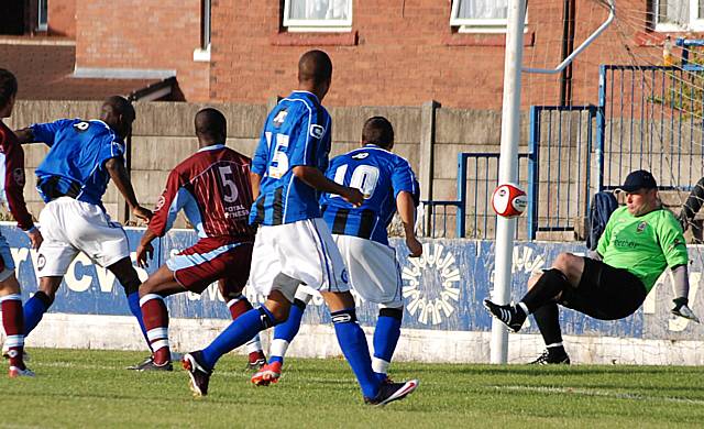 Phil Priestley saves from Gomez's header.