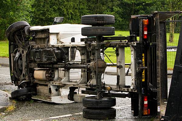 The overturned van involved in the incident