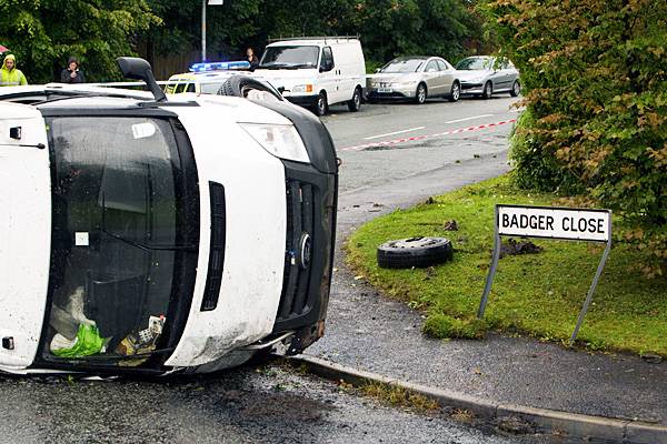 The overturned van involved in the incident