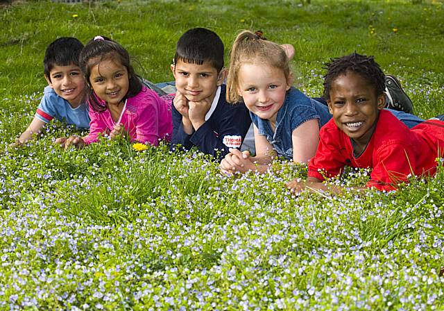 Blooming great: Children enjoy the flowers