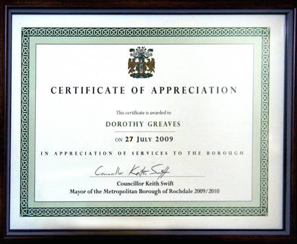 Certificate of appreciation