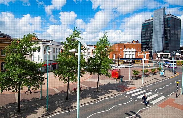 The existing municipal offices (far right) will be demolished and replaced with a new building across the road as part of the major regeneration of Rochdale town centre.