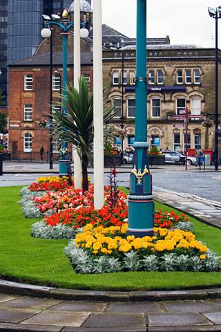 Flower beds at the front of the Town Hall