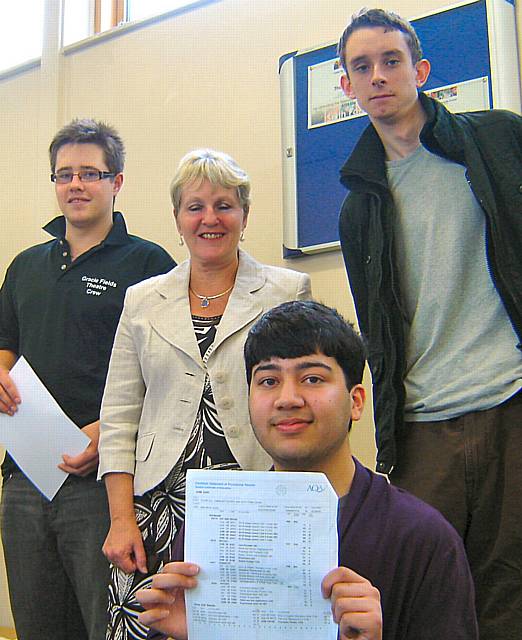 James Lyon, James Bradford and Abid Javed with headteacher Mrs Dudley at Oulder Hill.