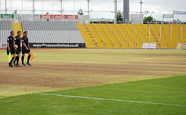 The 'two-tone' Don Valley pitch ahead of yesterday's game.