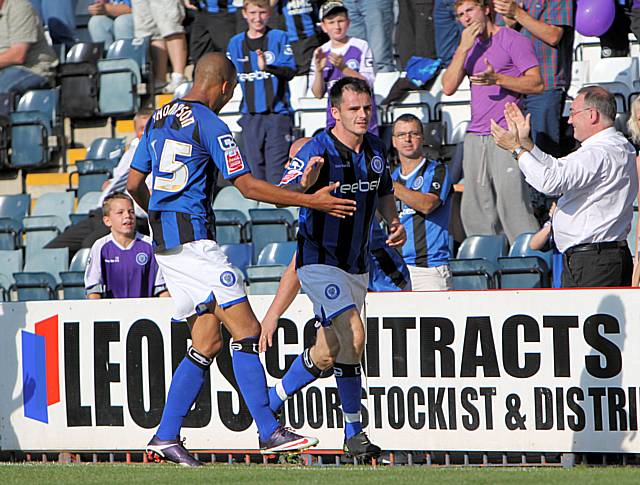 Dagnall celebrates with Joe Thompson.