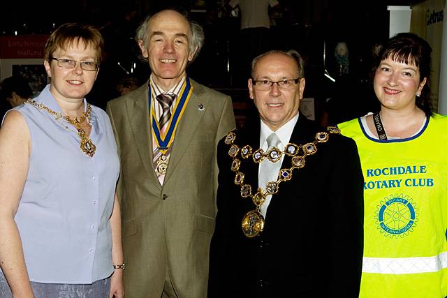 Rochdale Rotary Club Arts and Crafts Fair - Mayor Keith Swift and Mayoress Sue Etchells with Rotary President Elvet Smith and a Rotary volunteeer