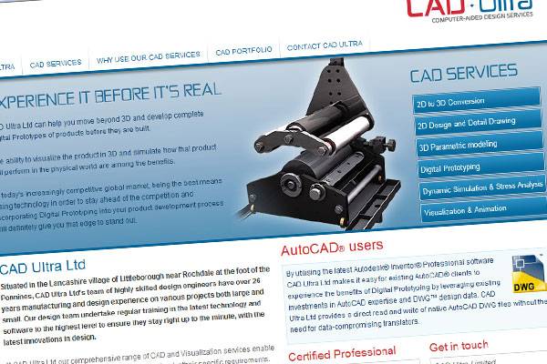 The new CAD-Ultra website, developed by the web design team at Rochdale Online.