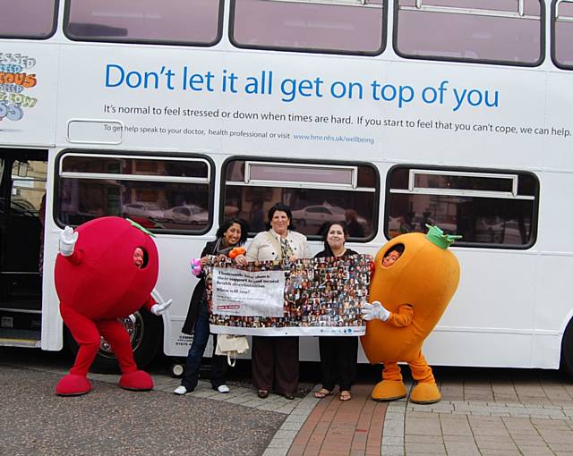 World Mental Health Day - Commissioning Manager Fozia Waseem, Associate Director Karen Hurley, Project Manager Shabnam Sardar, with the Fruit Theatre