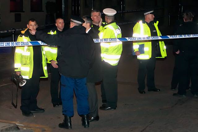 Police man the corden in Town Hall Square