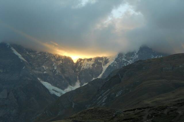 The view of the sun setting over the mountains, on Kiefer's first night in the Andes