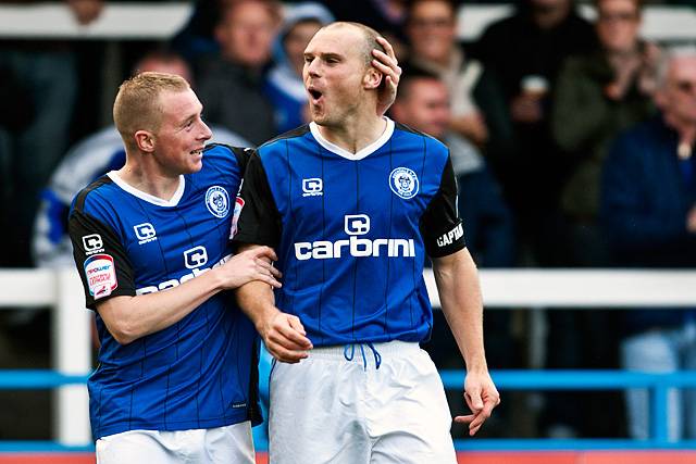 Rochdale 3 - 2 Dagenham and Redbridge<br />
Nicky Adams congratulates Gary Jones 