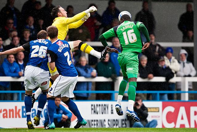 Rochdale 3 - 2 Dagenham and Redbridge<br />
Josh Lillis punches to clear the danger from Savage