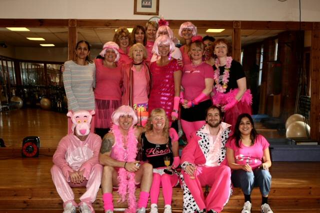 The fundraisers all dressed in pink for the gym session