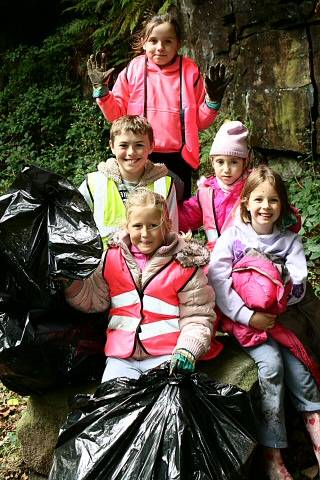 Children with rubbish they had collected