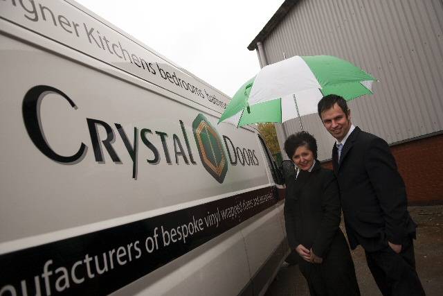 Richard Hagan and Julie Evans at the new office of Crystal Doors